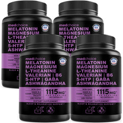 MEDCHOICE empaque frontal mostrando 90 cápsulas y beneficios para la rutina de sueño