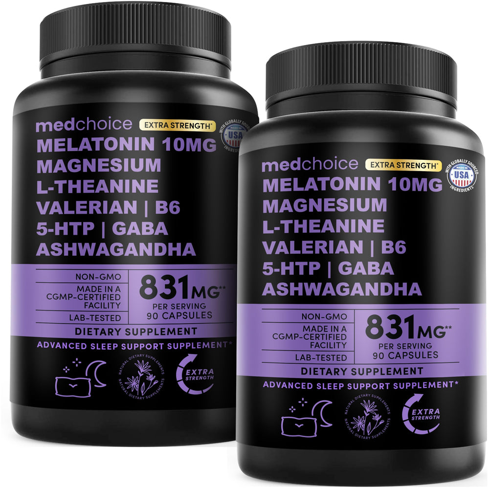 MEDCHOICE frontal del envase mostrando fórmula 12-en-1 y beneficio descanso