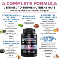 MEDCHOICE etiqueta con lista de vitaminas metiladas y minerales visibles