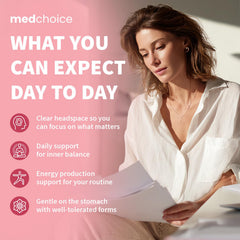 MEDCHOICE mano tomando la cápsula con agua para mostrar la dosis práctica