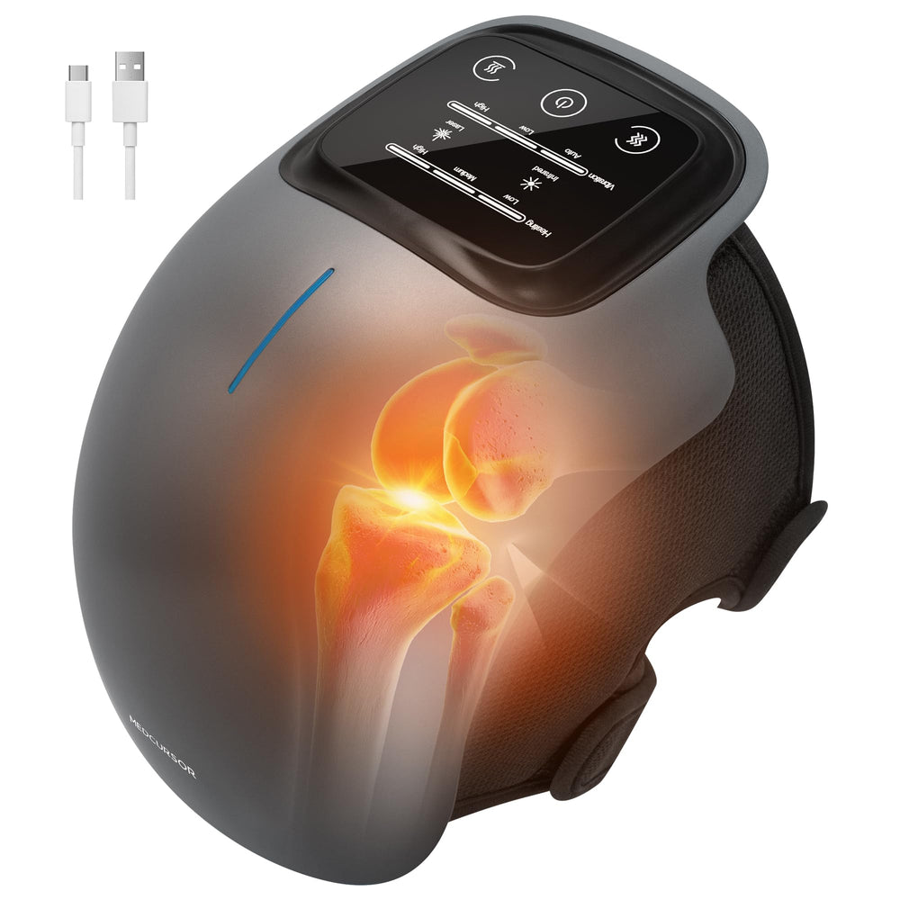 Medcursor vista frontal del masajeador y su empaque mostrando portabilidad