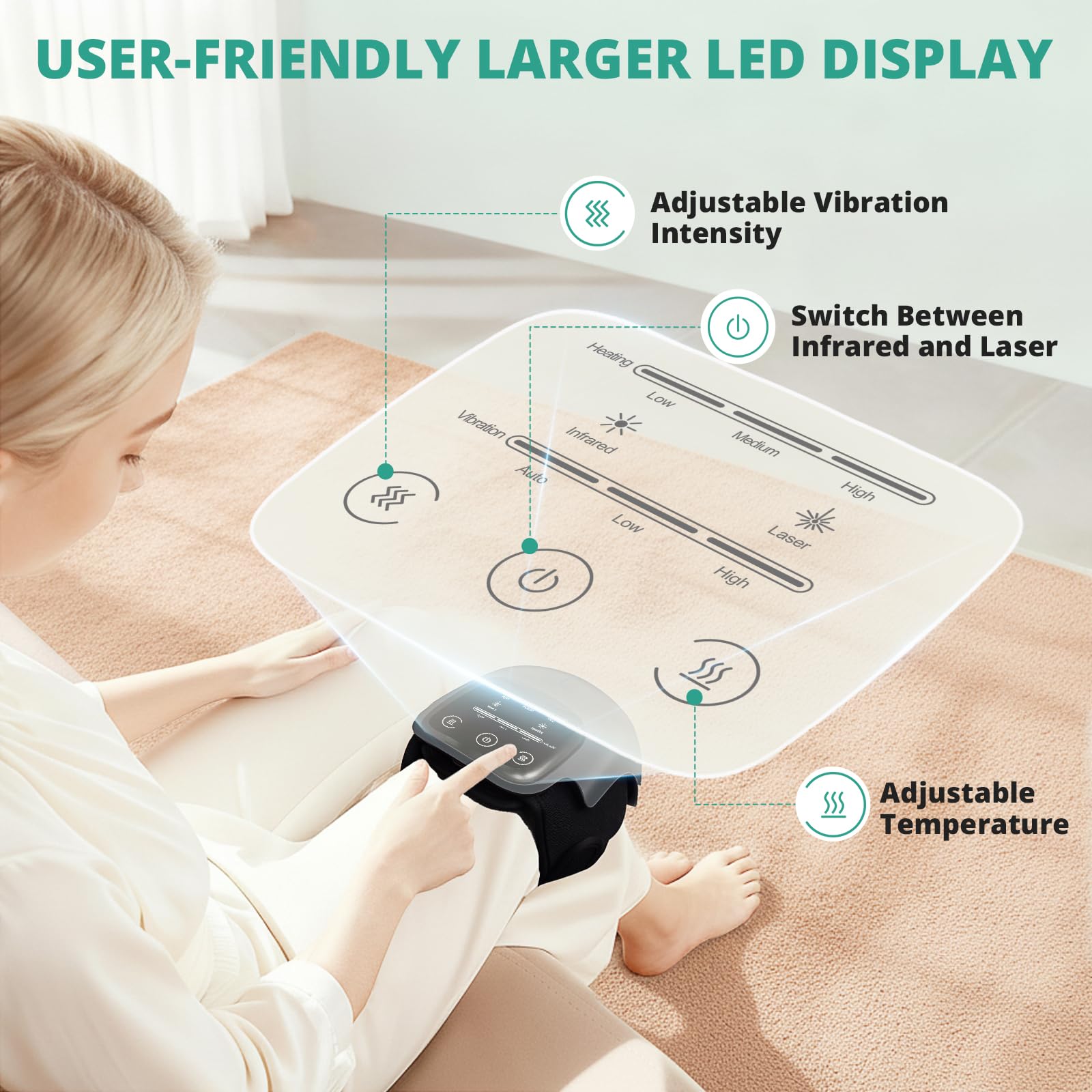 Medcursor pantalla LED encendida para controlar niveles y tiempo fácilmente