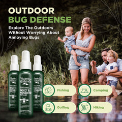 Medella Naturals persona aplicando spray en exterior, protección durante actividades
