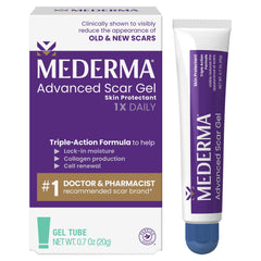 Mederma frente del tubo mostrando el envase fácil de usar y práctico