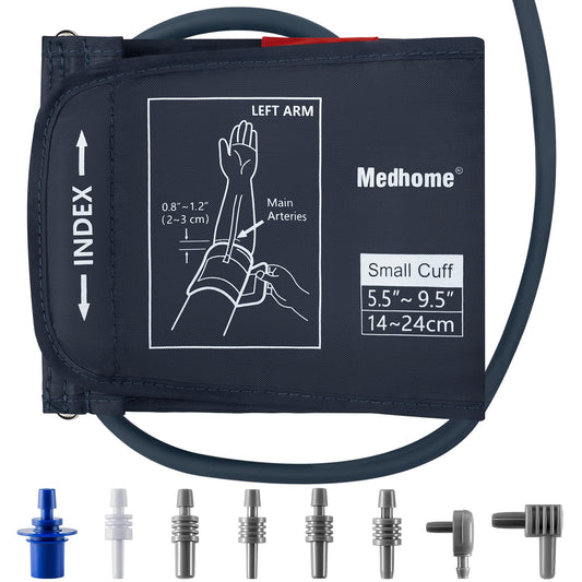 Medhome brazalete frontal empaquetado mostrando tamaño y compatibilidad