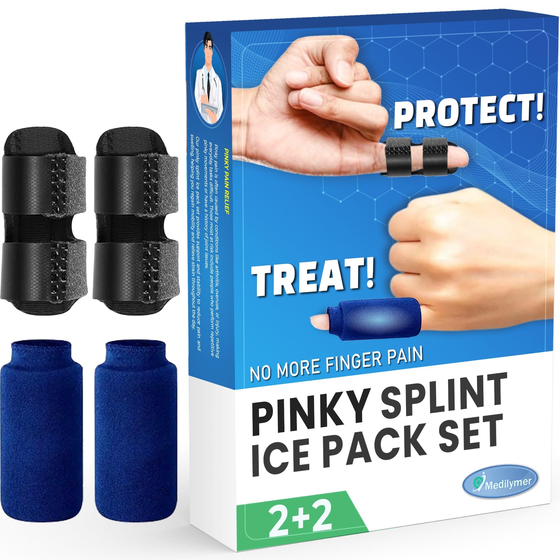 MEDILYMER kit frontal mostrando férulas y manguitos, soporte inmediato