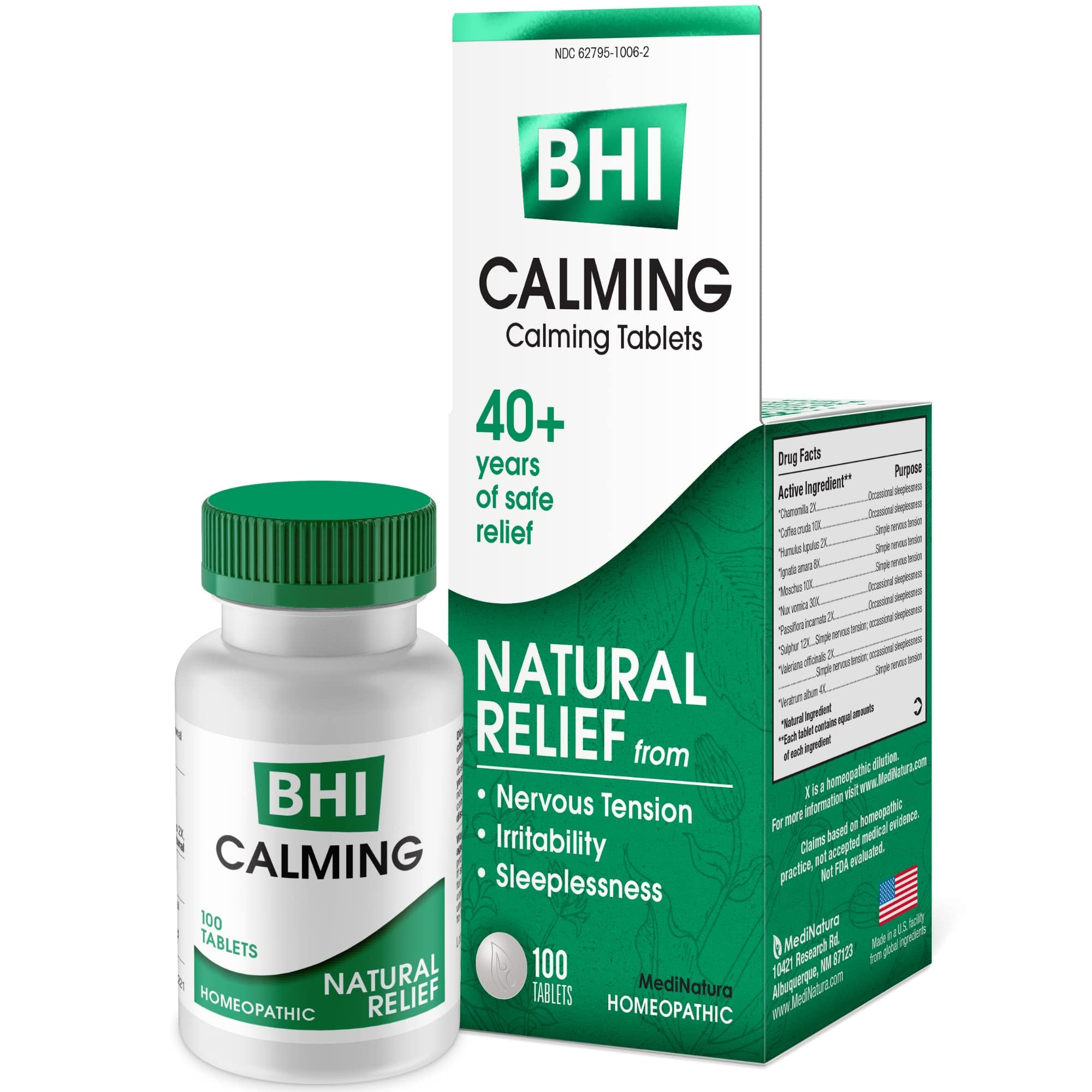 MediNatura BHI calming stress blend quick-dissolve tablets for daytime calm.
