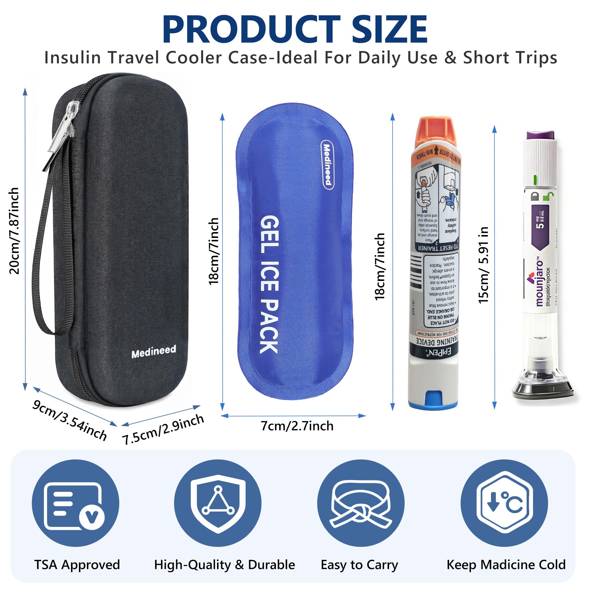 Medineed estuche en mano para mostrar tamaño compacto y práctico