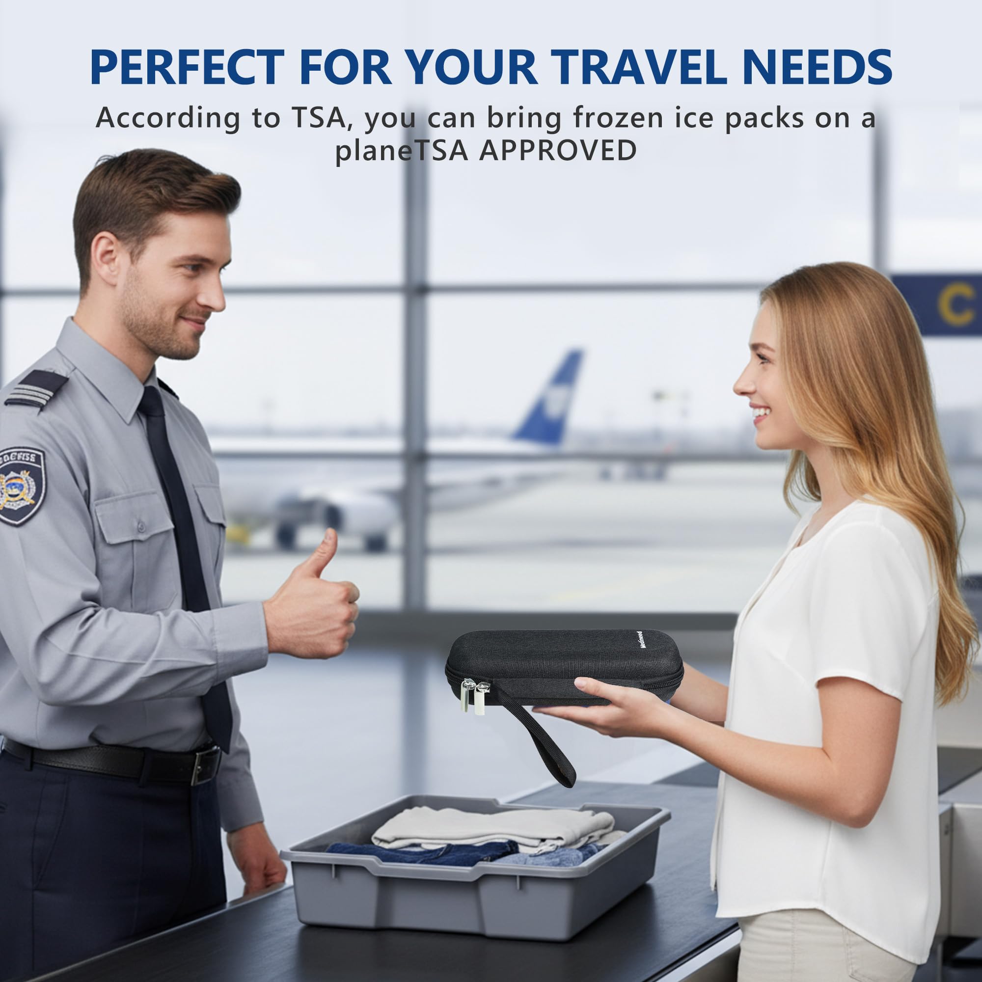 Medineed estuche junto a maleta en aeropuerto para viajes TSA