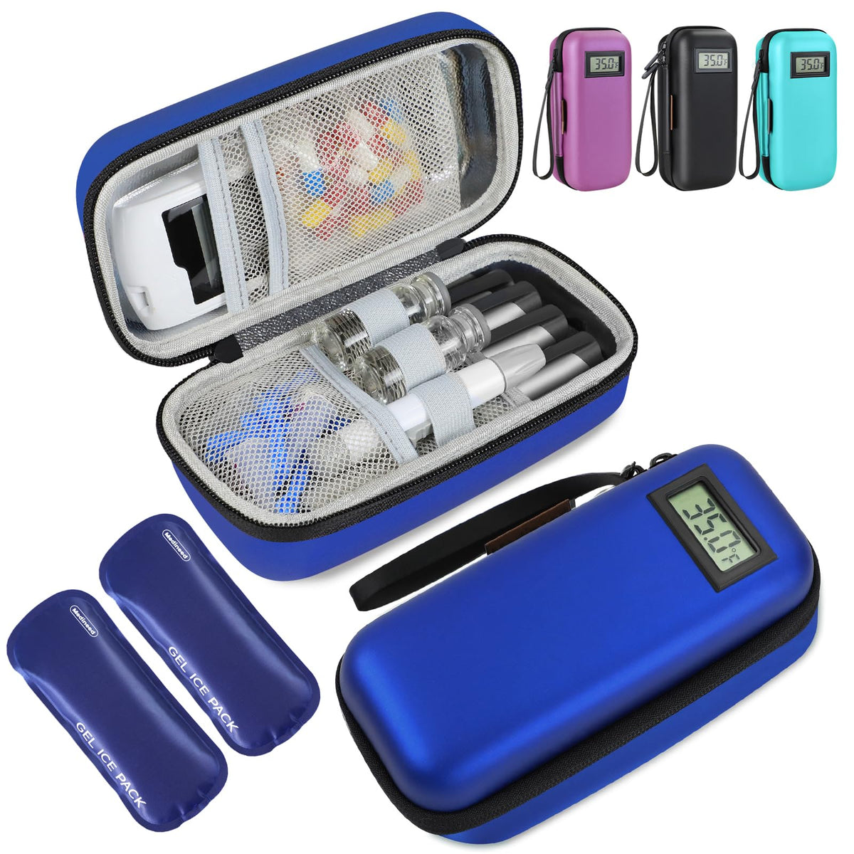 Medineed estuche frontal azul mostrando protección térmica