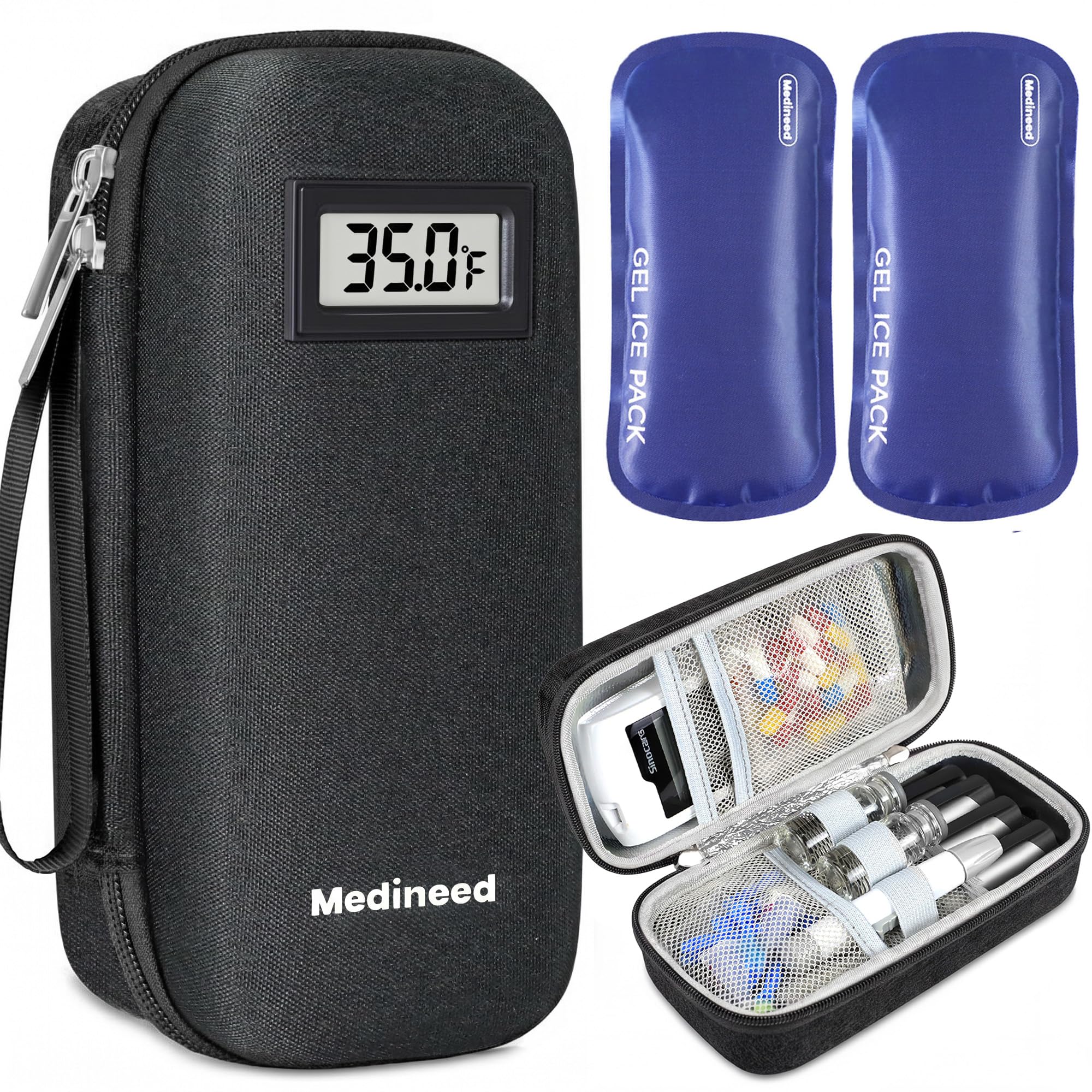 Medineed estuche frontal negro mostrando diseño compacto y protección