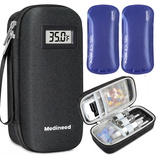Medineed estuche frontal negro mostrando diseño compacto y protección