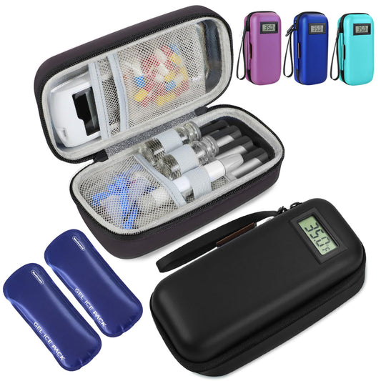Medineed estuche frontal negro mostrando cierre y tamaño portátil, protección fiable