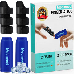 Medineed vista frontal del kit mostrando férulas y compresas para alivio cómodo