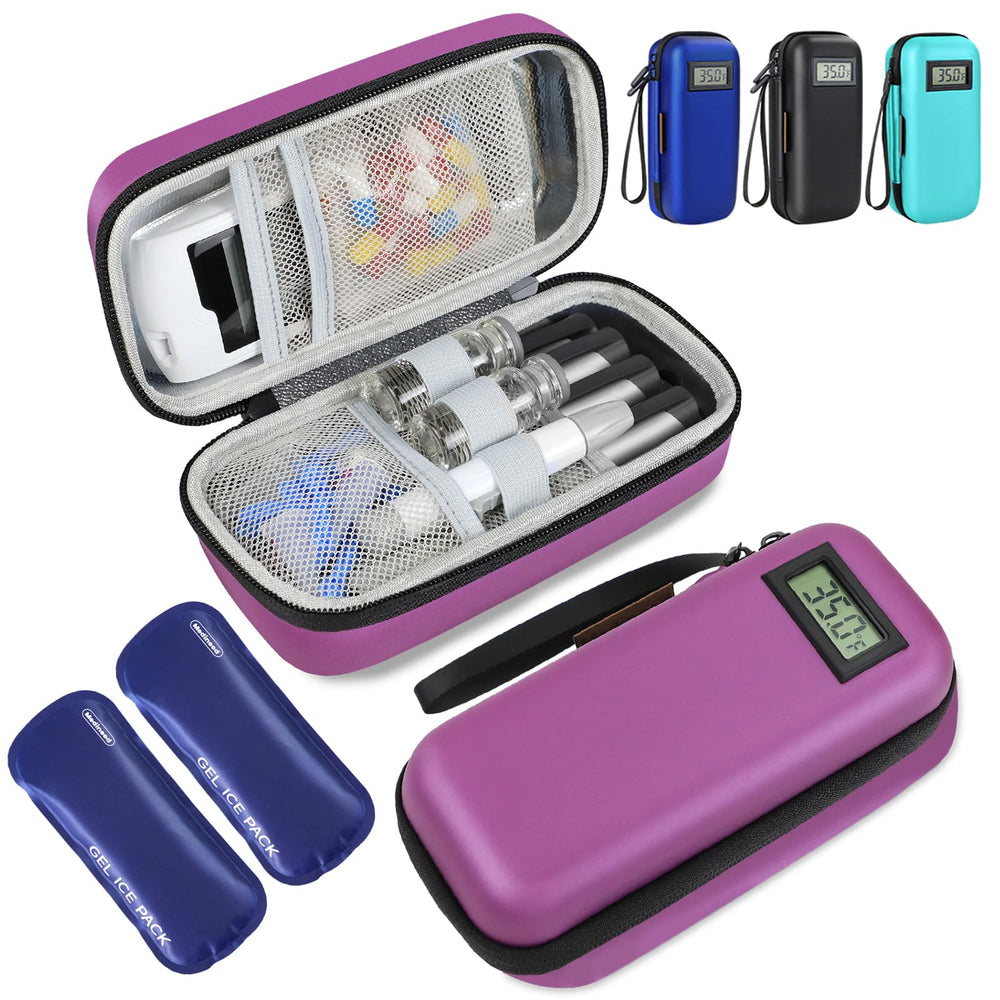 Medineed estuche frontal morado mostrando diseño compacto y protección