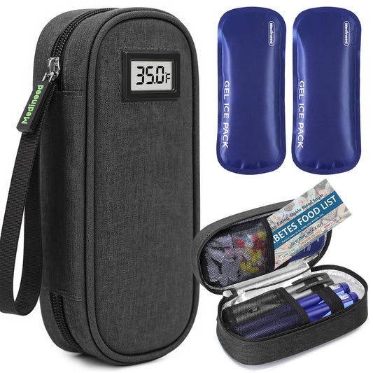 Medineed estuche frontal negro mostrando tamaño compacto y protección