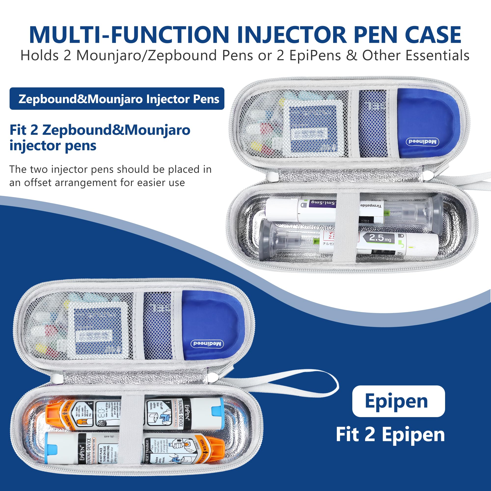 Medineed interior con espacio para 2 plumas Zepbound y Mounjaro manteniéndolas organizadas
