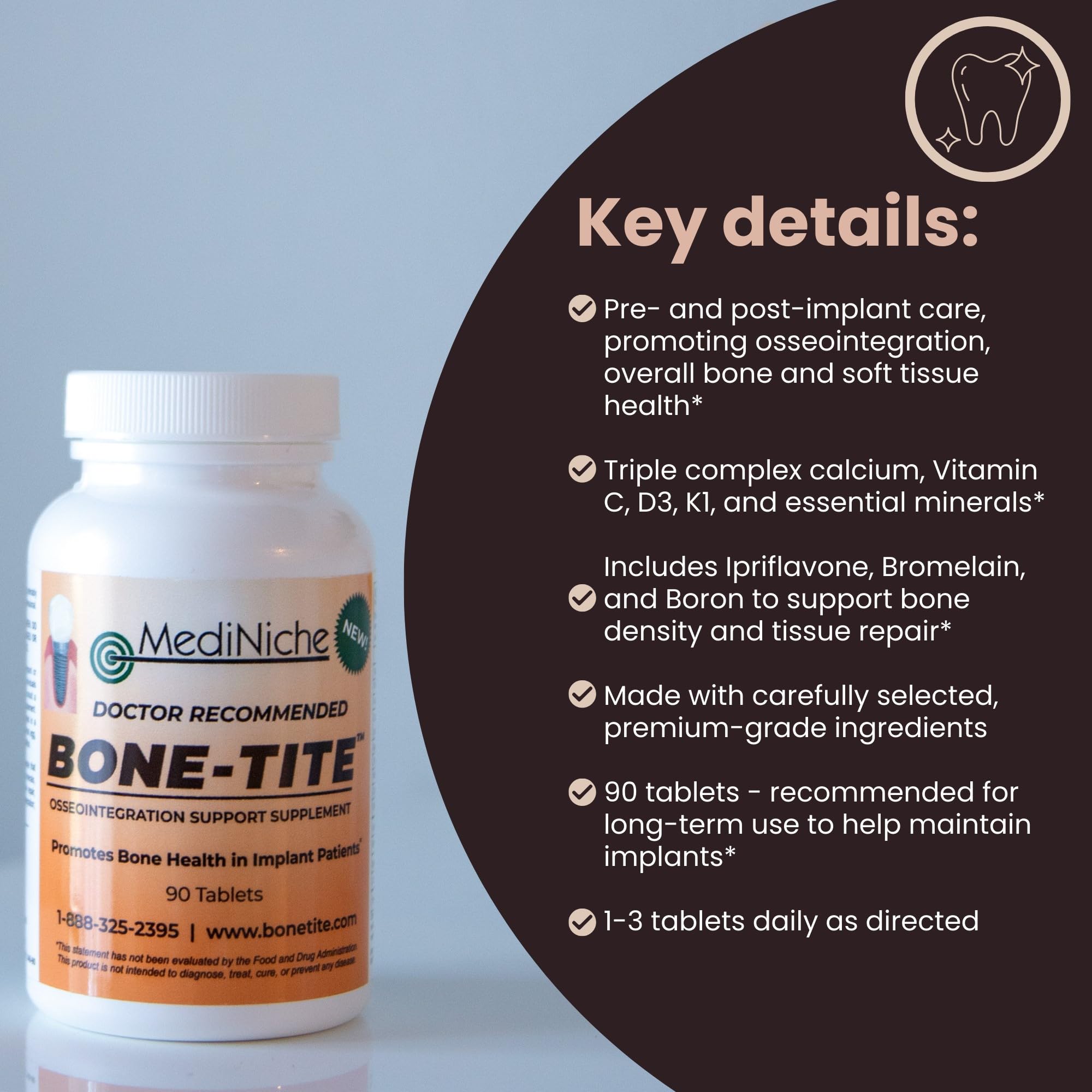 MediNiche Bone-Tite lista de ingredientes clave resaltando vitaminas