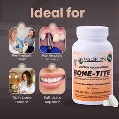 MediNiche Bone-Tite frasco abierto con tabletas para facilidad de uso