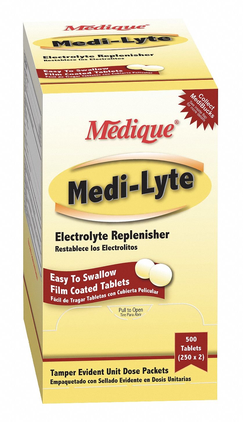 Medique Medi-Lyte frontal del envase con dispensador, práctico para reposición rápida