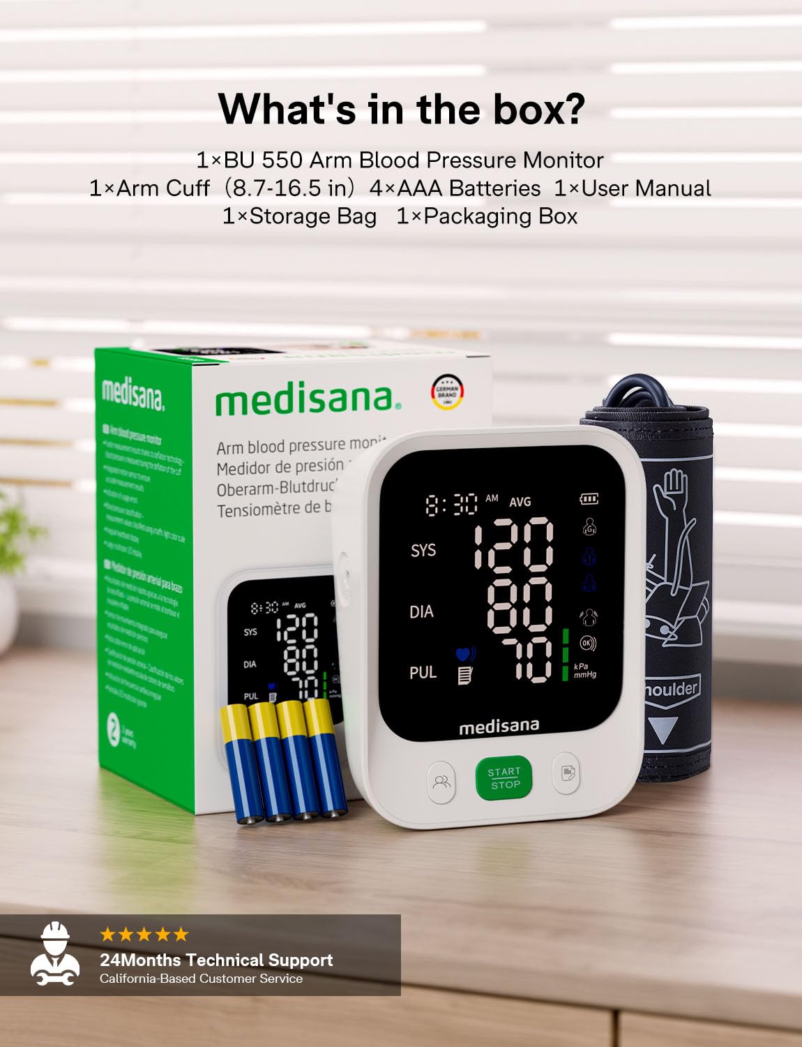 Medisana puerto USB-C y pilas AAA opción de alimentación flexible