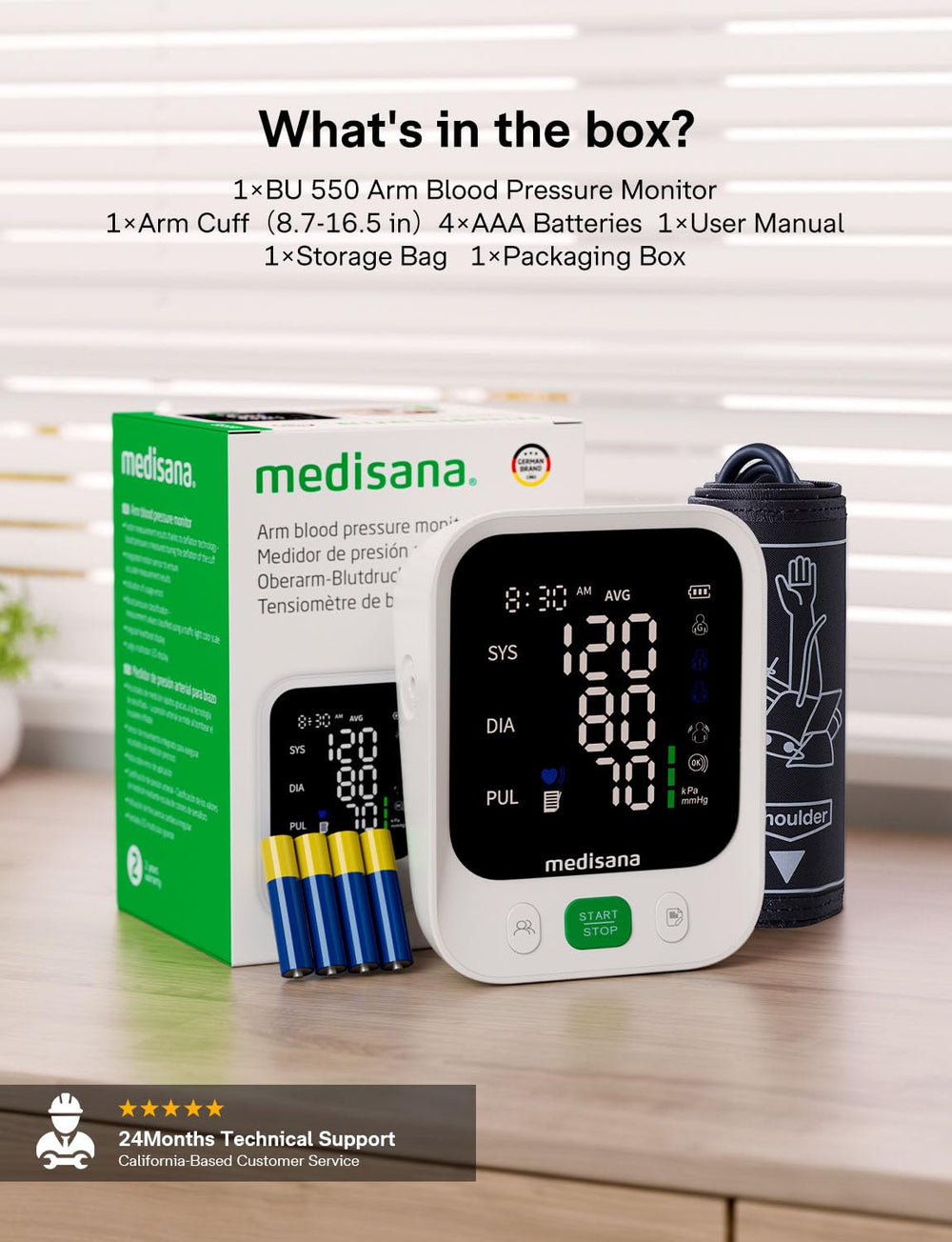 Medisana puerto USB-C y pilas AAA opción de alimentación flexible
