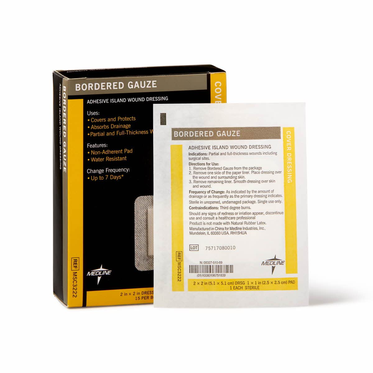 Medline detalle de la almohadilla adhesiva central, absorción y protección visible