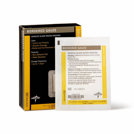 Medline detalle de la almohadilla adhesiva central, absorción y protección visible