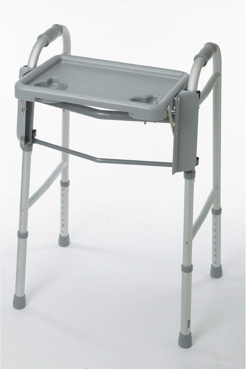 Medline bandeja para andador vista frontal con dos portavasos y estabilidad