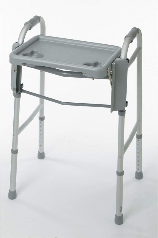 Medline bandeja para andador vista frontal con dos portavasos y estabilidad