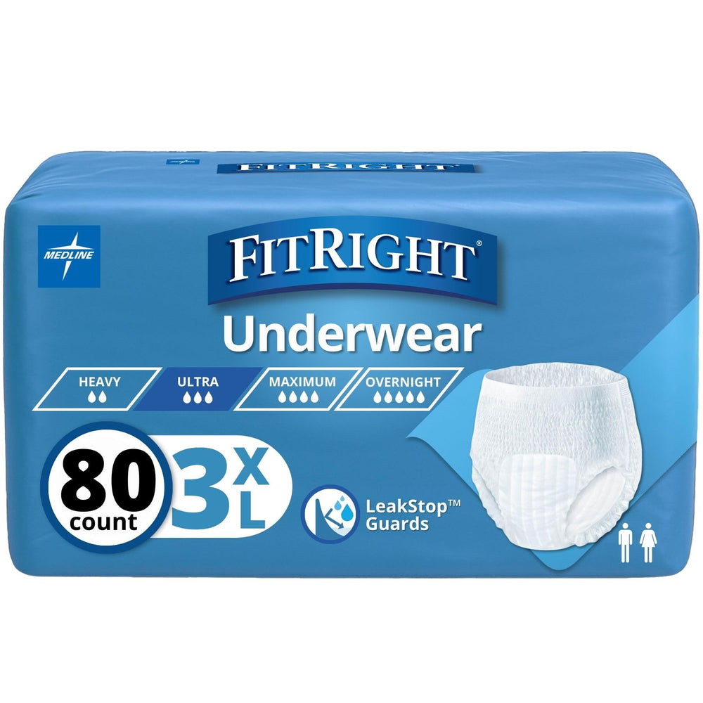 Medline bragas FitRight frente del paquete mostrando diseño y talla