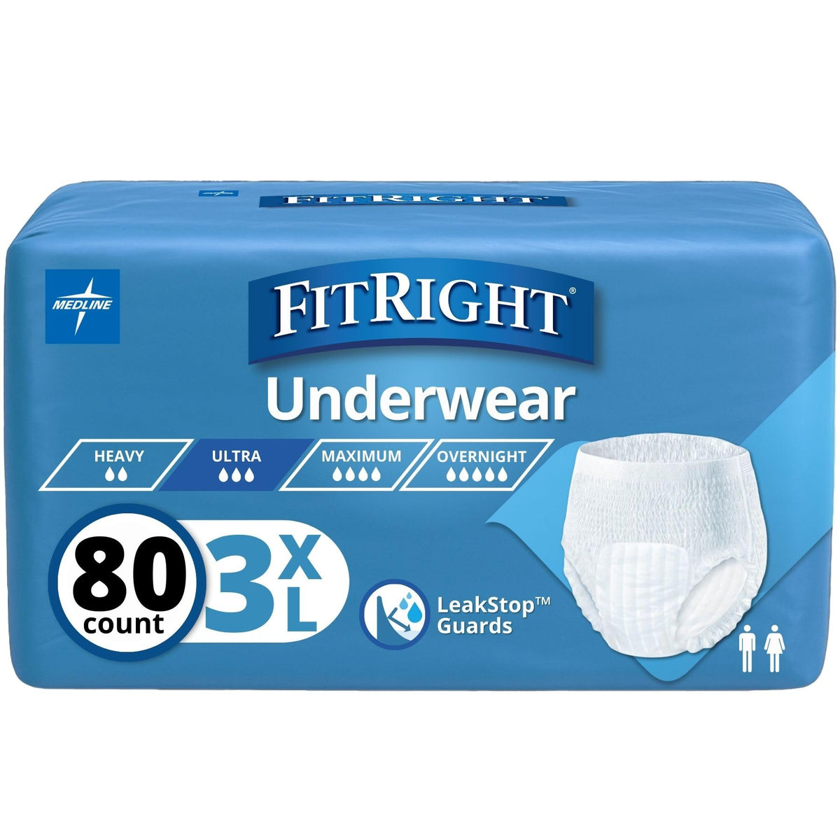 Medline bragas FitRight frente del paquete mostrando diseño y talla