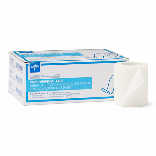 Medline cinta médica frente del paquete mostrando rollo y dimensiones, sujeción segura