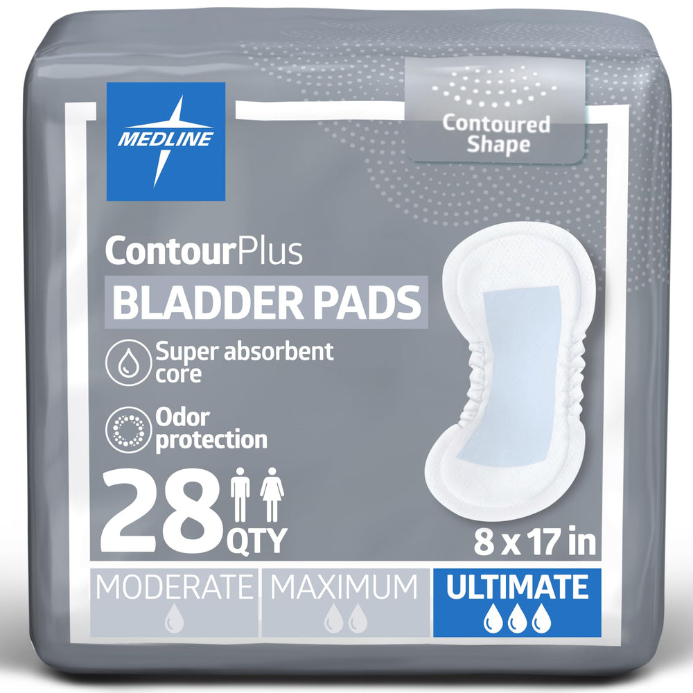 Medline ContourPlus vista frontal del empaque que muestra protección y cantidad