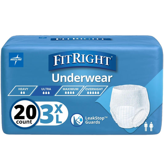 Medline paquete frontal mostrando 20 unidades y talla 3X-Large, protección visible