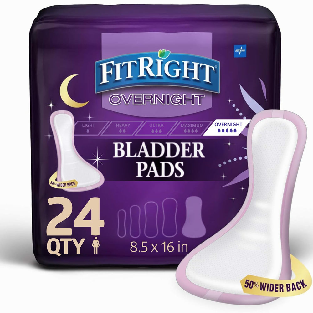 Medline FitRight paquete frontal mostrando diseño y cantidad 24, protección nocturna