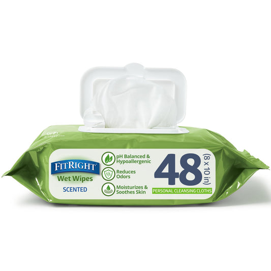 Medline FitRight paquete frontal mostrando la tapa y cantidad para almacenamiento práctico