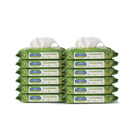 Medline FitRight tapa abierta mostrando dispensación rápida y conservación de humedad