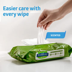 Medline FitRight tapa abierta dispensando una toallita para fácil acceso