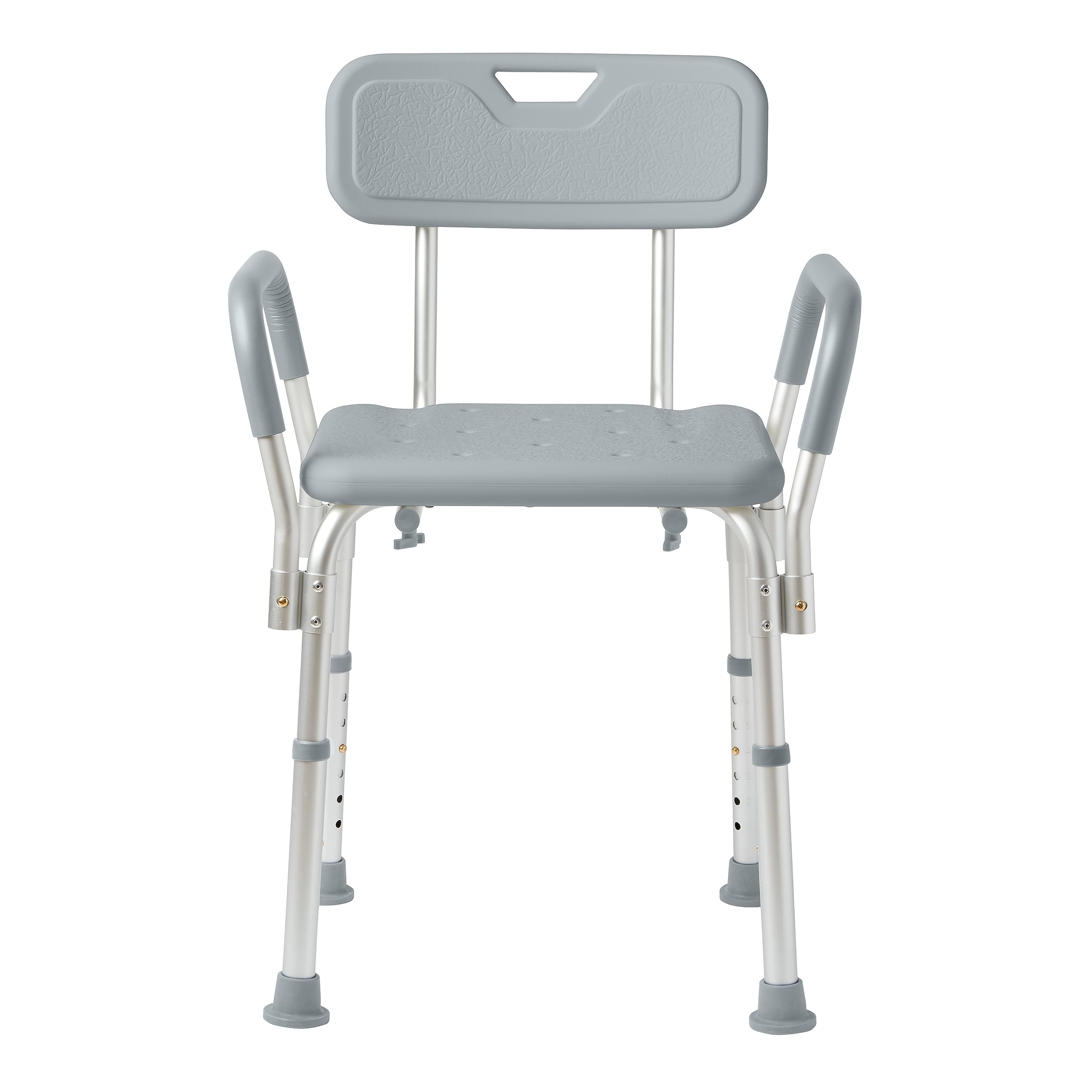 Medline vista frontal de la silla de ducha, estabilidad y confort