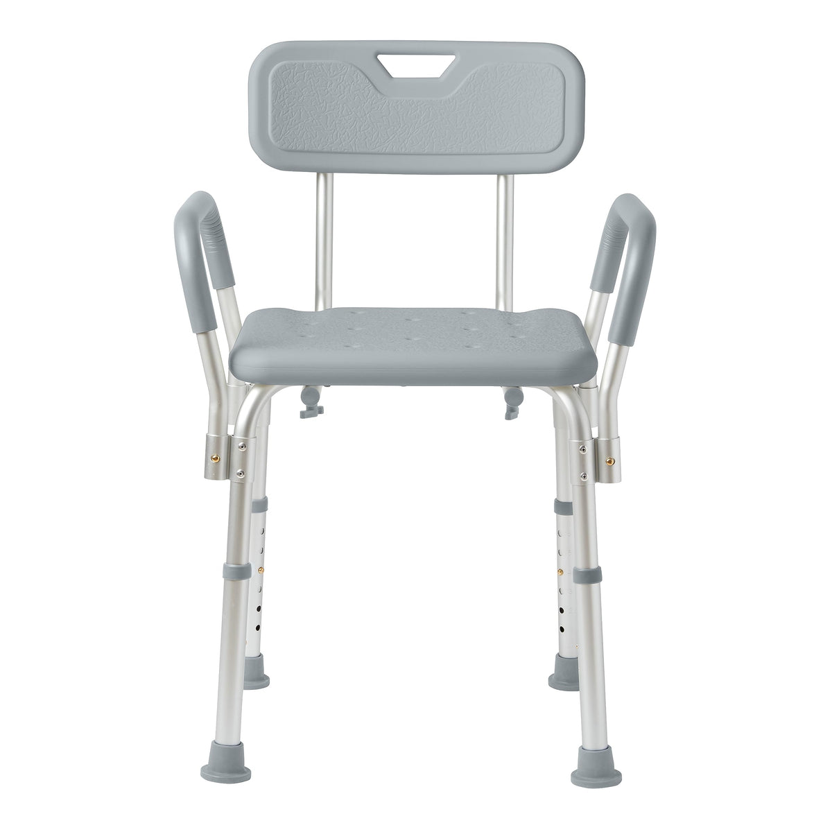 Medline vista frontal de la silla de ducha, estabilidad y confort