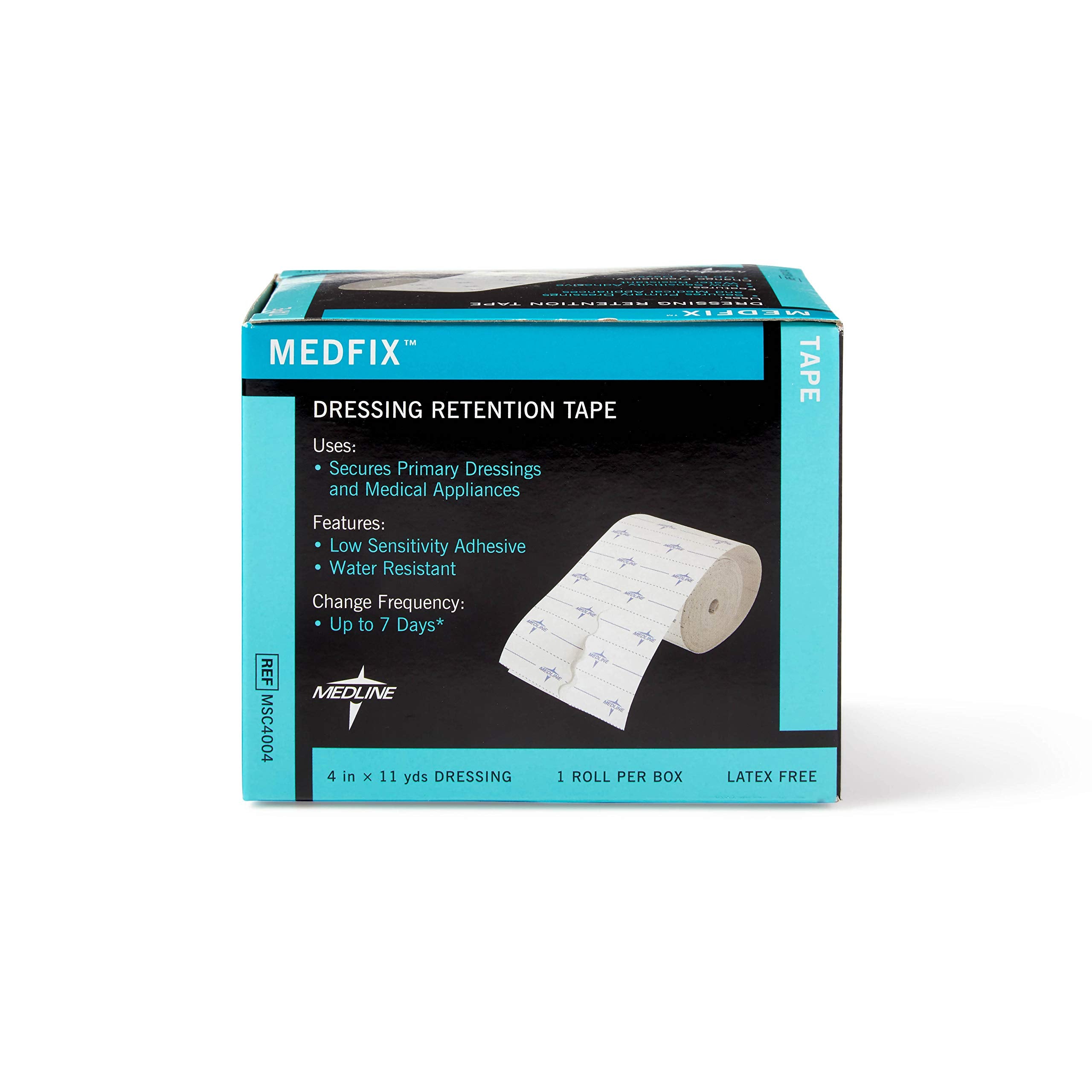 Comparación de tamaño del rollo Medline MedFix con una regla, longitud y cobertura claras