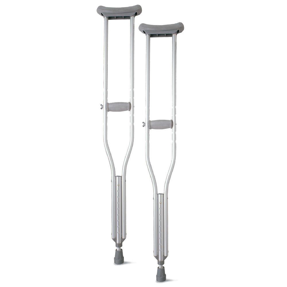 Medline muletas frontal mostrando estructura ligera y soporte robusto