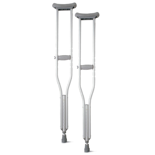 Medline muletas frontal mostrando estructura ligera y soporte robusto