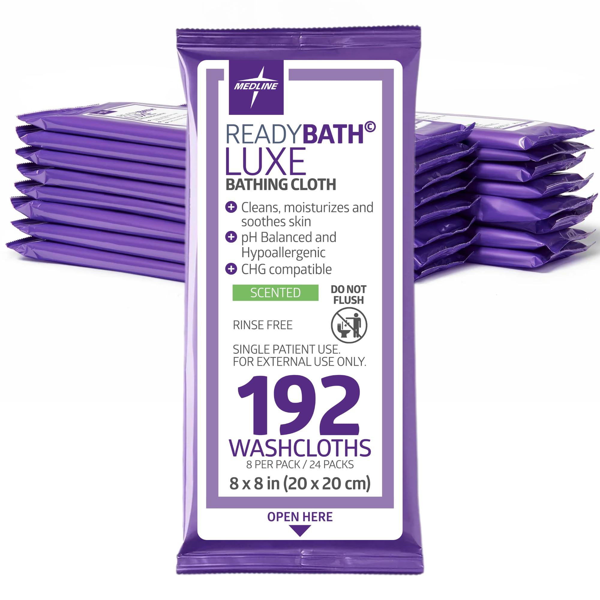 Medline ReadyBath LUXE vista frontal del paquete que muestra cantidad y tamaño