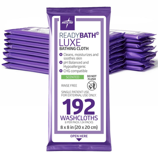 Medline ReadyBath LUXE vista frontal del paquete que muestra cantidad y tamaño