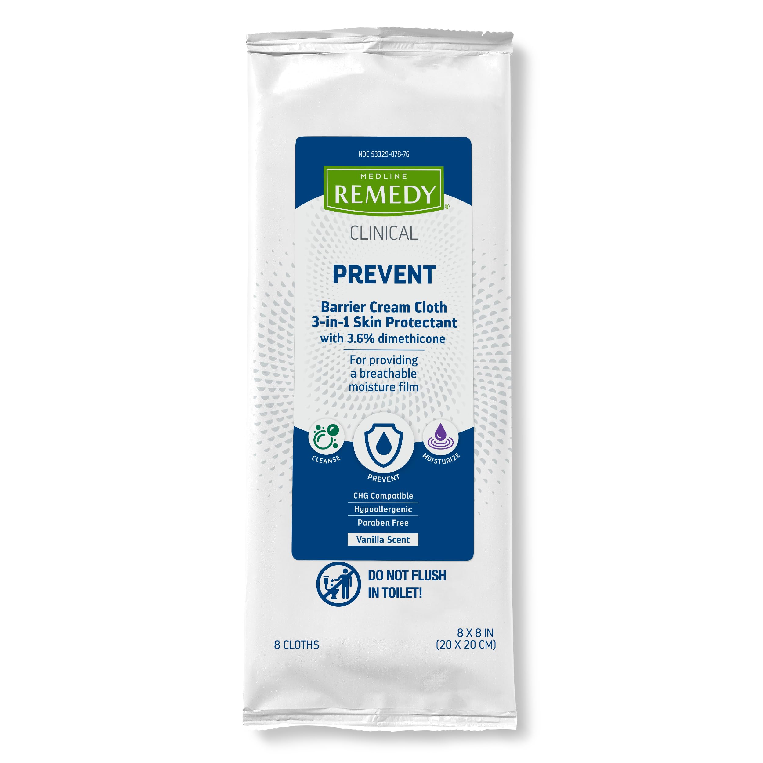 Medline Remedy paquete frontal mostrando 32 sobres y beneficio de limpieza conveniente