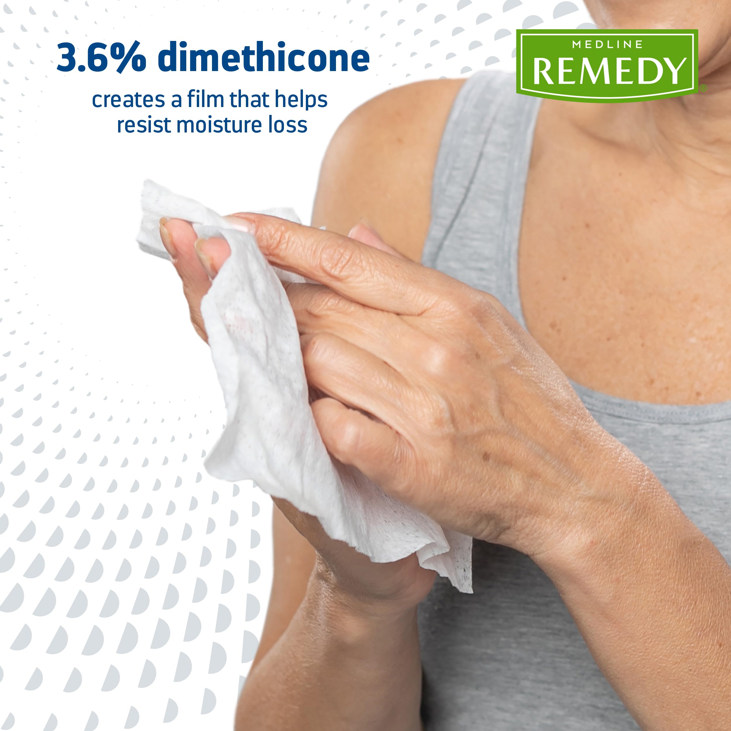Medline Remedy sobre individual abierto mostrando toallita y portabilidad