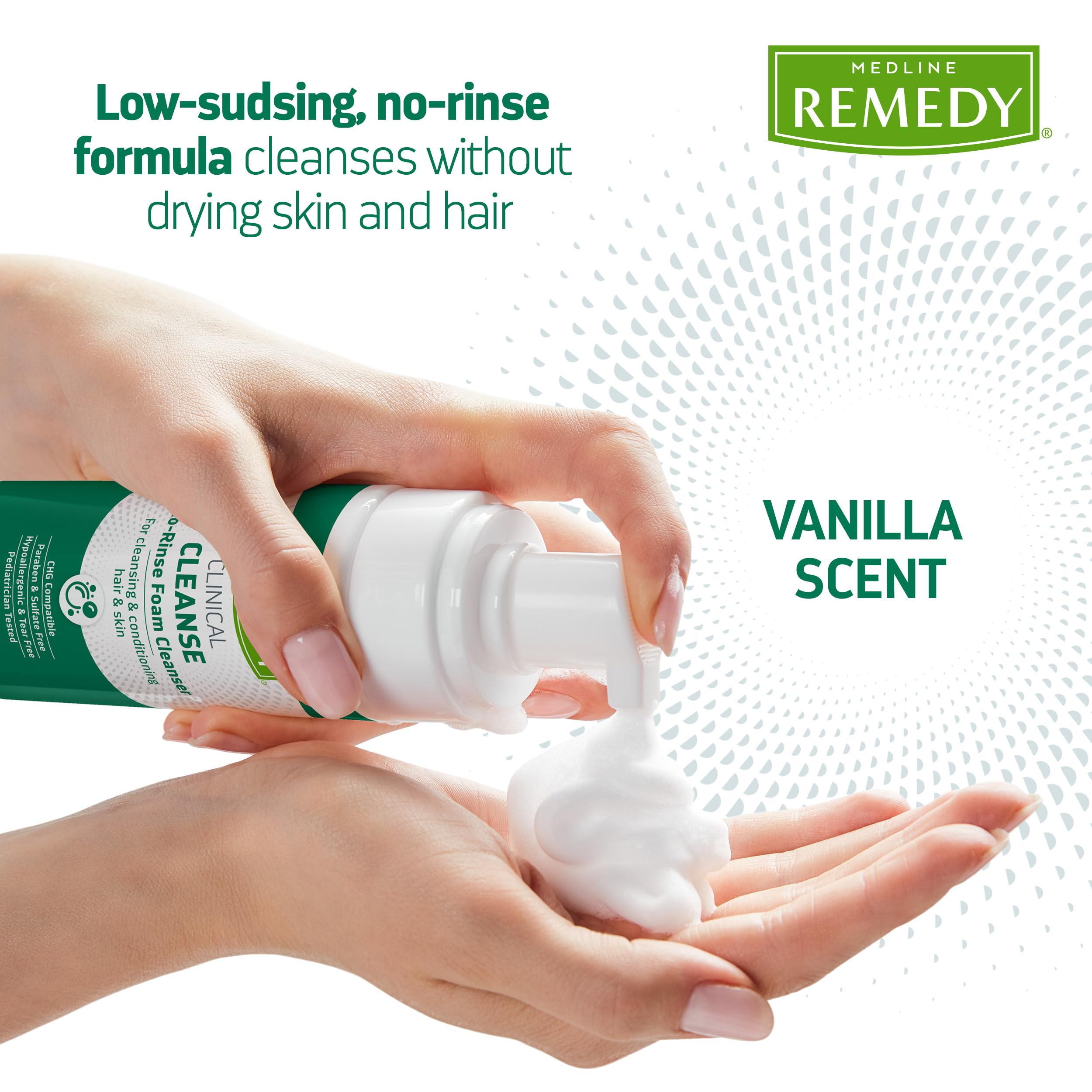 Medline Remedy aplicado en cabello mostrando limpieza y suavidad