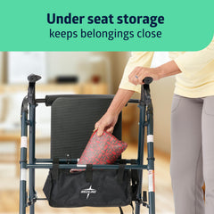 Medline rollator en uso por adulto mayor, movilidad suave y confianza